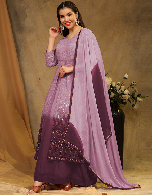 Traditional Function Wear Faux Georgette Suit Collection Purple Faux Georgette Sharara Straight Front View